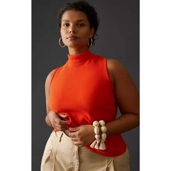 Maeve Anthropologie Structured Mock Neck Top Women’s  Small Burnt Orange Autumn - Picture 1 of 9